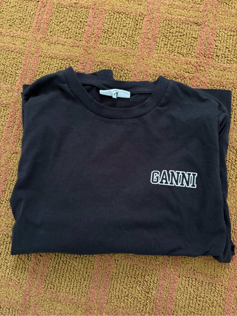 Ganni Black Crewneck Tee with White Chest Logo